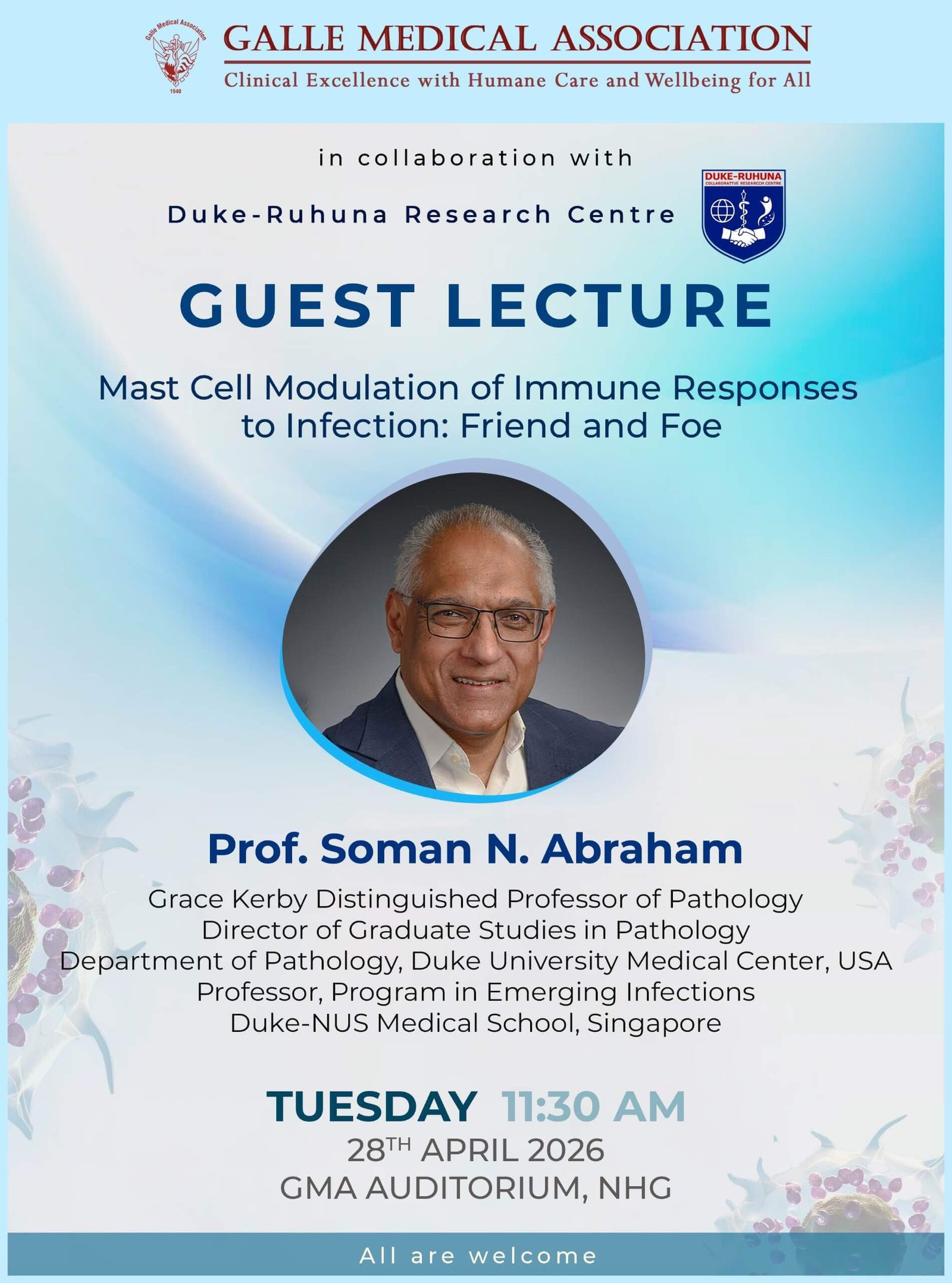 Mast Cell Modulation of Immune Responses to Infection: Friend and Foe lecture by Prof. Soman N. Abraham